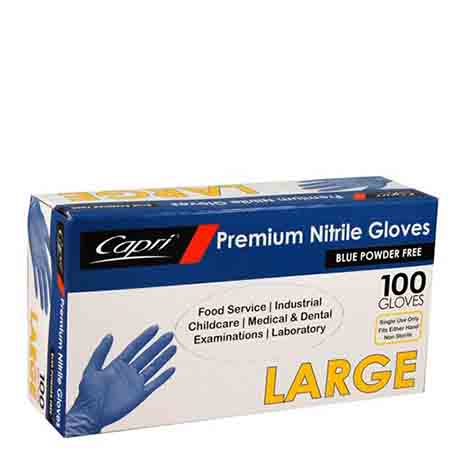 Nitrile Powder Free Gloves Blue Large (Box of 100) for Industrial Use