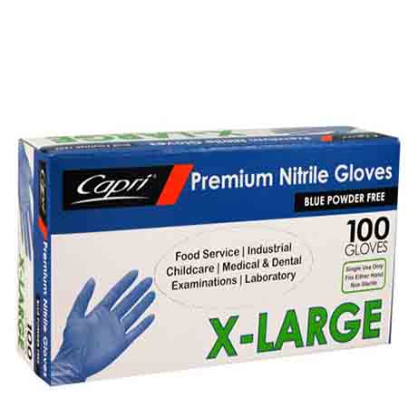 Vinyl Powder Free Gloves Blue XLarge (Box of 100) for Food Wrapping