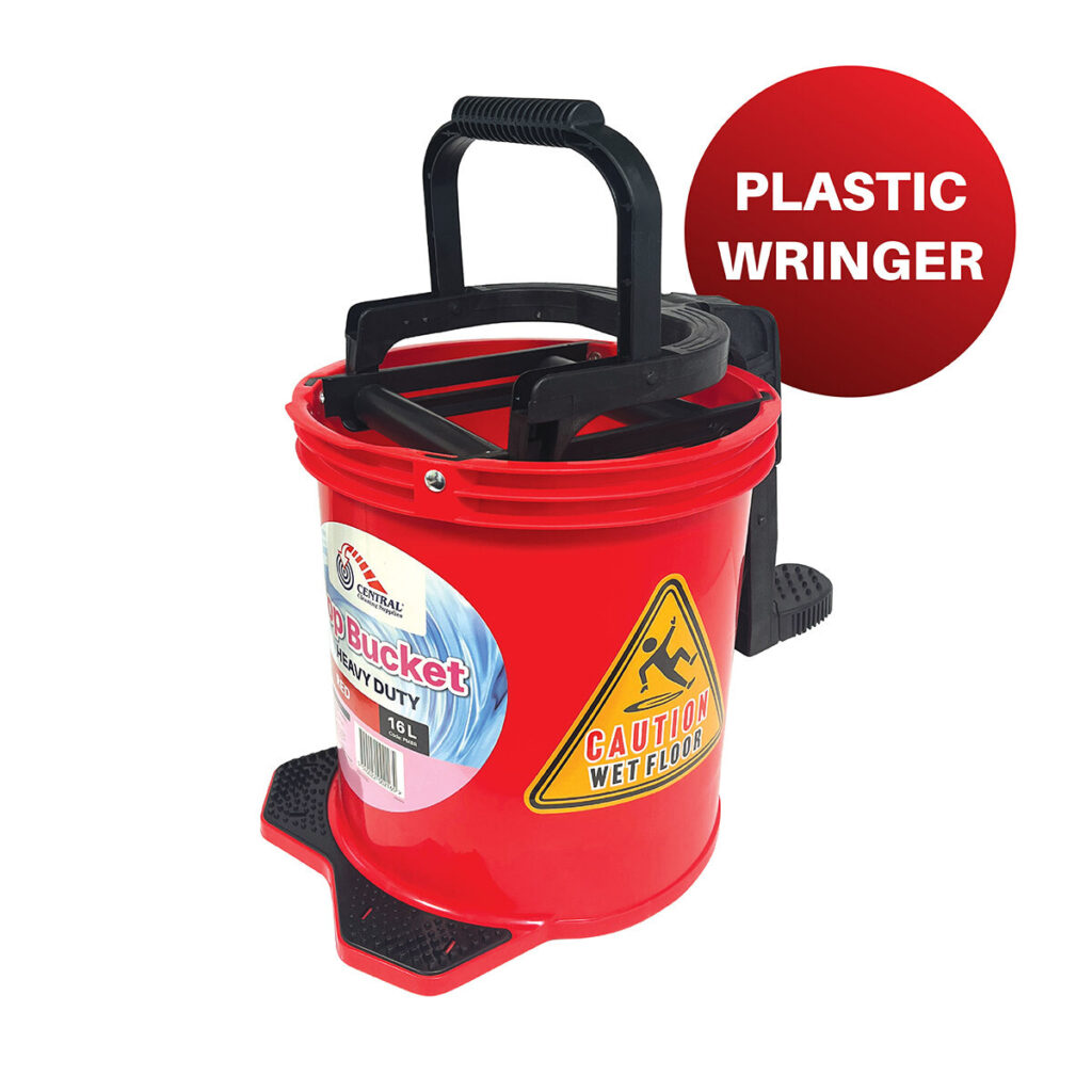 MOP BUCKET 16L RED PLASTIC WRINGLER H/DUTY