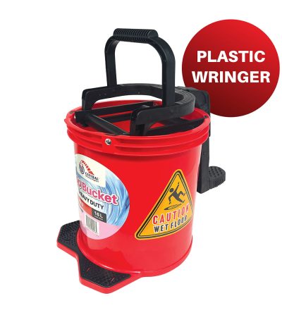 MOP BUCKET 16L RED PLASTIC WRINGLER H/DUTY