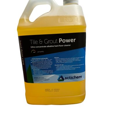 Tile & Grout Power 5L cleaning solution for removing grime and scale from tiles and grout surfaces.