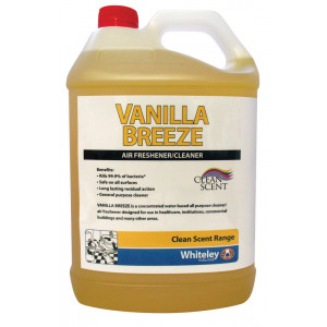 Vanilla Breeze Water-Based Cleaner & Air Freshener 5L bottle for cleaning and freshening spaces.