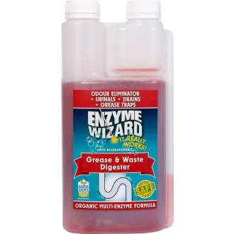 Enzyme Grease & Waste Digester 1L Conc bottle, eco-friendly and effective solution for clearing drains, grease traps, and eliminating odors.