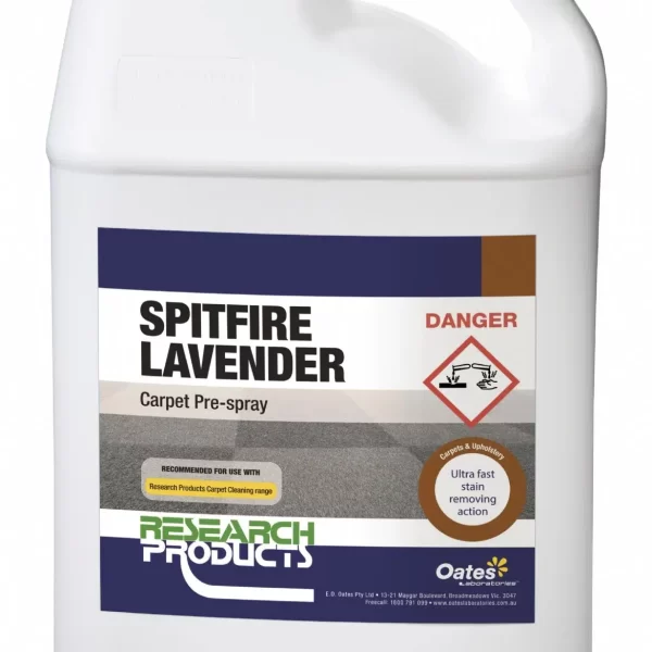 Spitfire Lavender 5L carpet pre-spray for fast action stain removal and cleaning with a lavender fragrance.