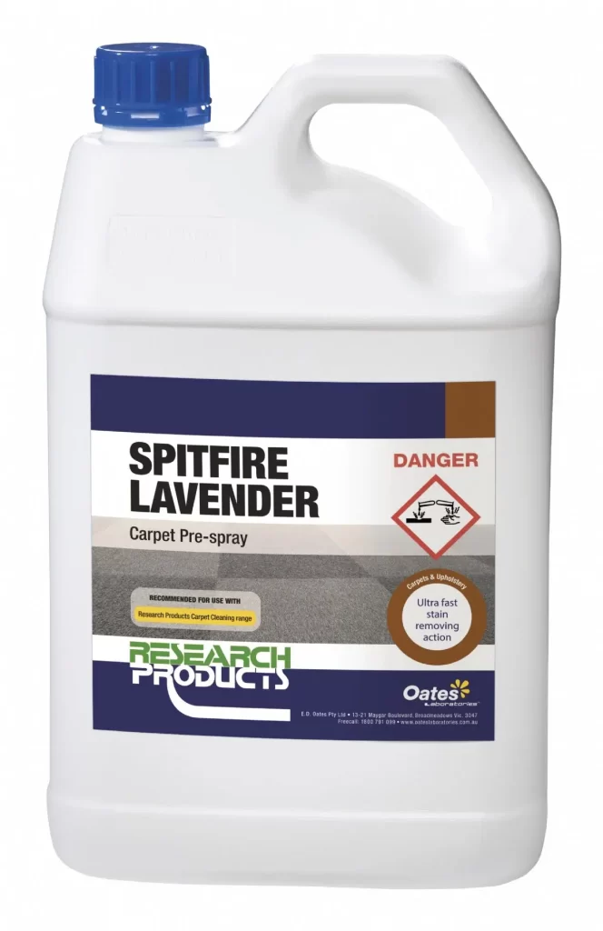 Spitfire Lavender 5L carpet pre-spray for fast action stain removal and cleaning with a lavender fragrance.