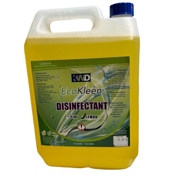 EcoKleen Lemon Disinfectant 5L for effective cleaning and deodorizing of toilets, showers, and office areas