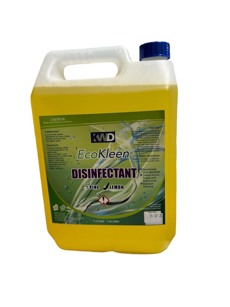 EcoKleen Lemon Disinfectant 5L for effective cleaning and deodorizing of toilets, showers, and office areas