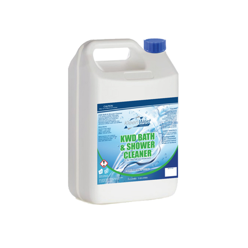 5L Bathroom & Shower Cleaner, an acidic-based solution for removing mould, scum, and mineral deposits