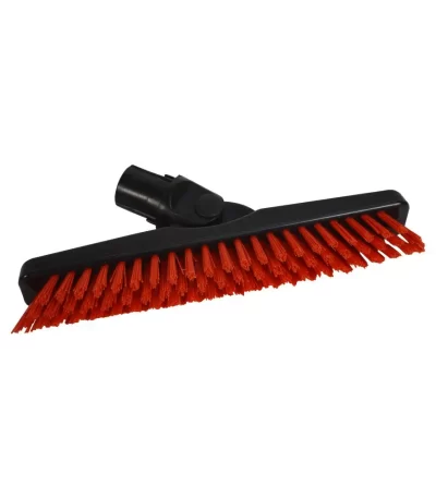 Red grout brush with firm bristles designed for cleaning tile grout and tight spaces