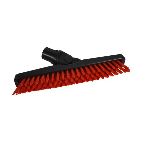 Red grout brush with firm bristles designed for cleaning tile grout and tight spaces