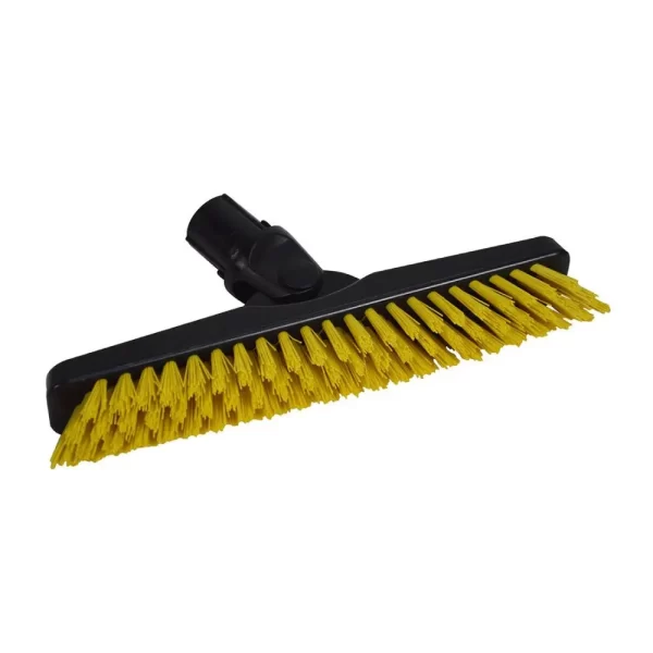 Yellow grout brush with durable bristles for cleaning tile seams and grout lines