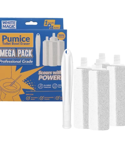 Pumice Toilet Bowl Refill White Magic 1 Handle + 4 Erasers for Chemical-Free Cleaning
