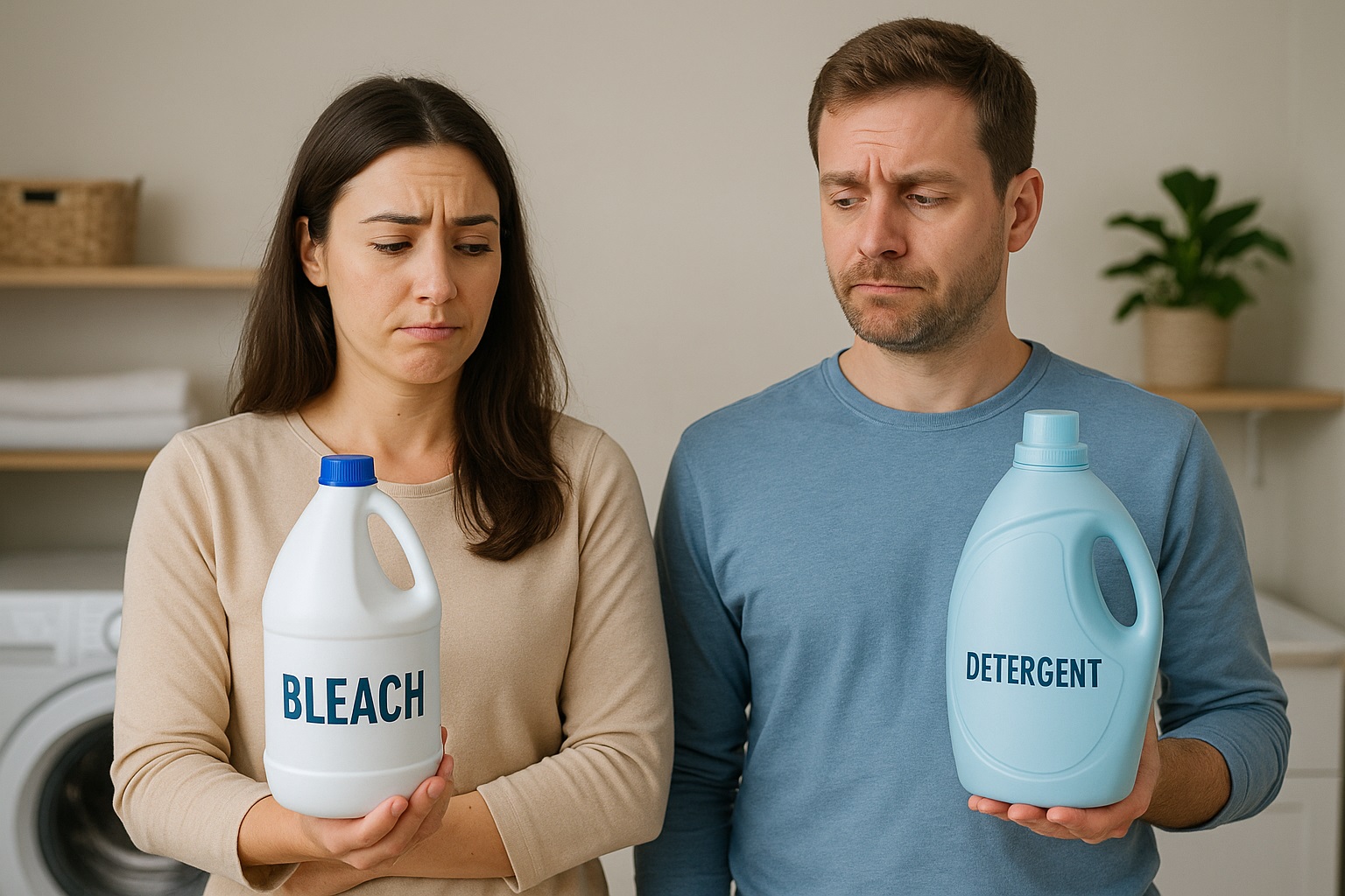 Man and woman holding Weskleen cleaning product bottles