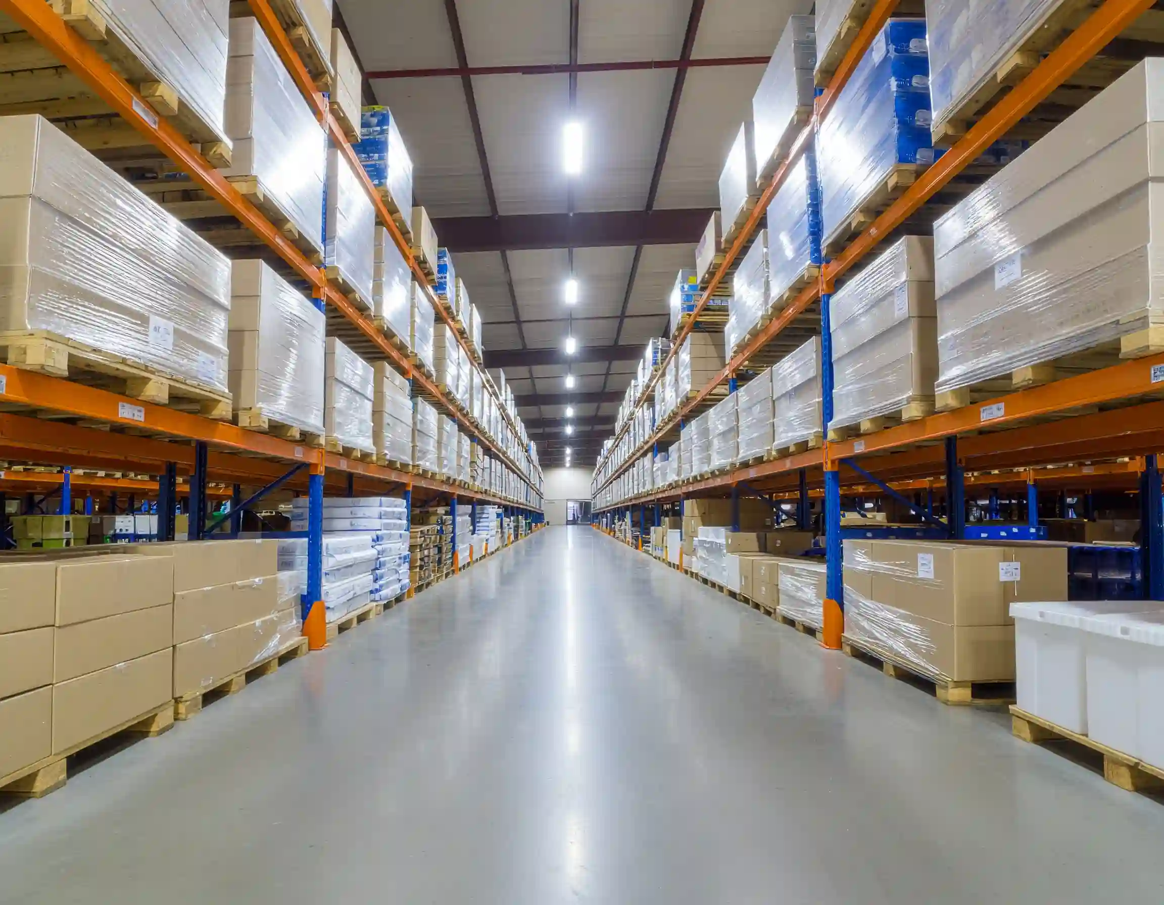 Wholesale cleaning supplies stacked in WesKleen's Malaga warehouse Perth