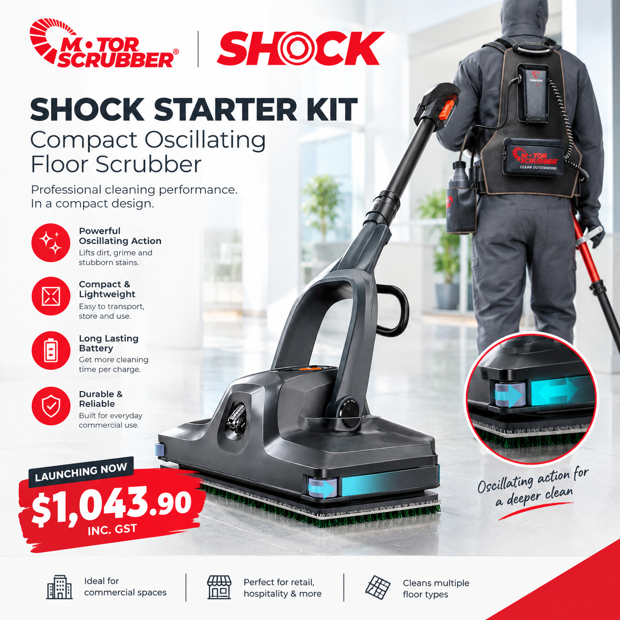 MotorScrubber SHOCK Starter Kit - Compact Oscillating Floor Scrubber ...